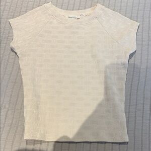 Blue Tassel Cream Short Sleeve Textured Stretch Cap Sleeve Tee Medium